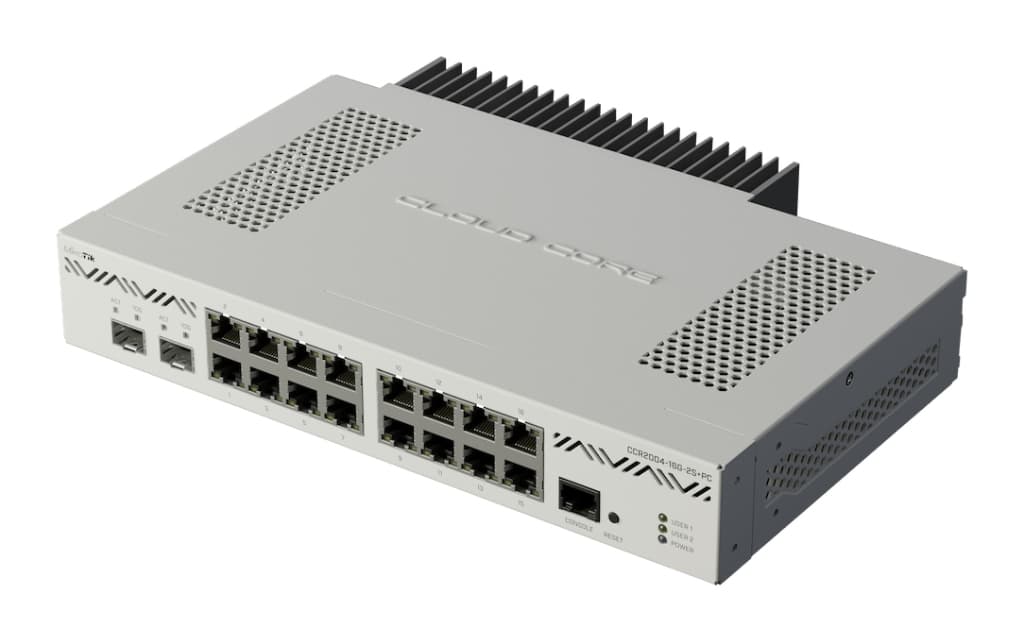 MikroTik CCR2004-16G-2S+PC — Sessiz, 16× Gigabit + 2× 10G SFP+ Firewall Router