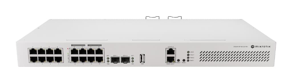 MikroTik CRS418-8P-8G-2S+RM 16× Gigabit (8× PoE-out), 2× 10G SFP+, Router Switch