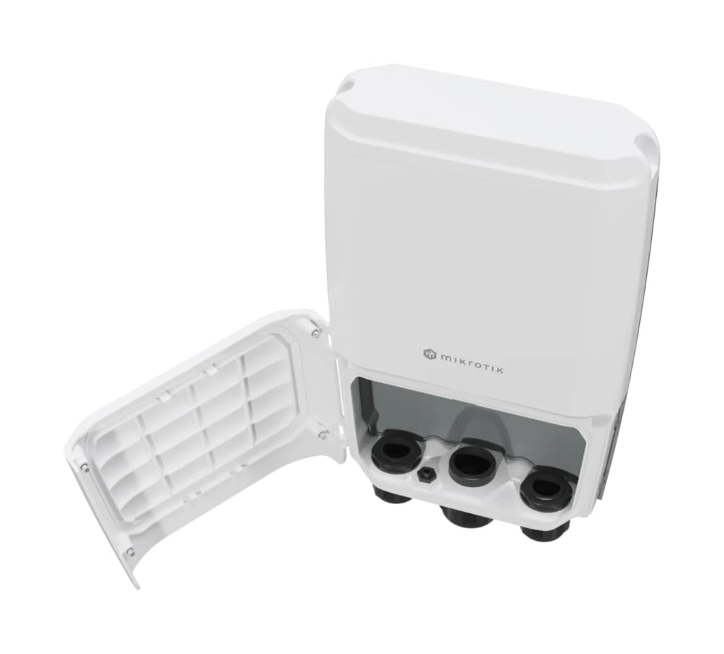 MikroTik FiberBox Plus IP66 dış ortam 10 G fiber switch • 4× SFP+ • 1× RJ45 PoE-in • ARM CPU