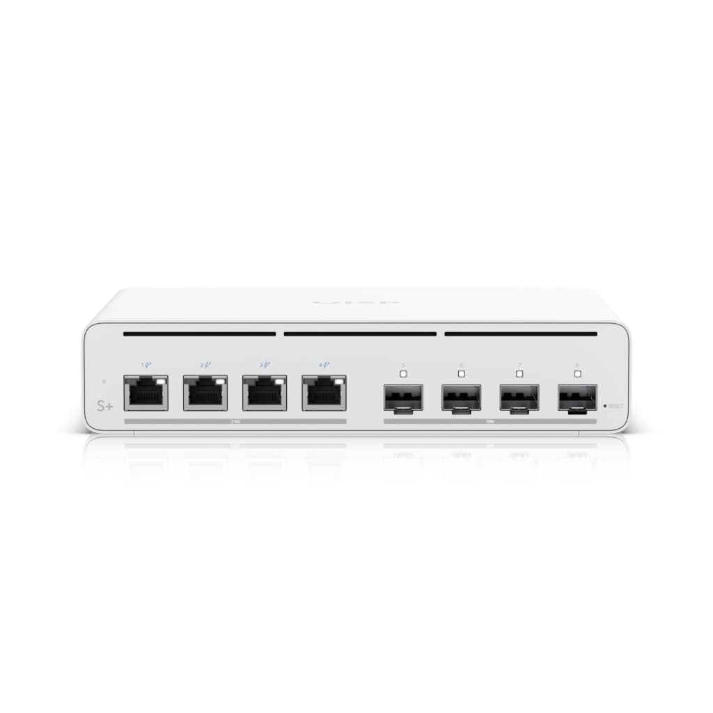 UBNT UISP Switch Plus (UISP-S-Plus) – 4× 2.5 GbE PoE ve 4× 10G SFP+ Portlu, 160W PoE Bütçesine Sahip ISP Switch
